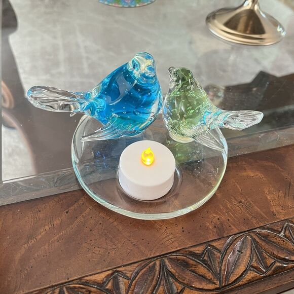 Partylite Birds of Spring Tealight Candle Holder Art Glass Bubbles Rare Retired - Picture 2 of 10
